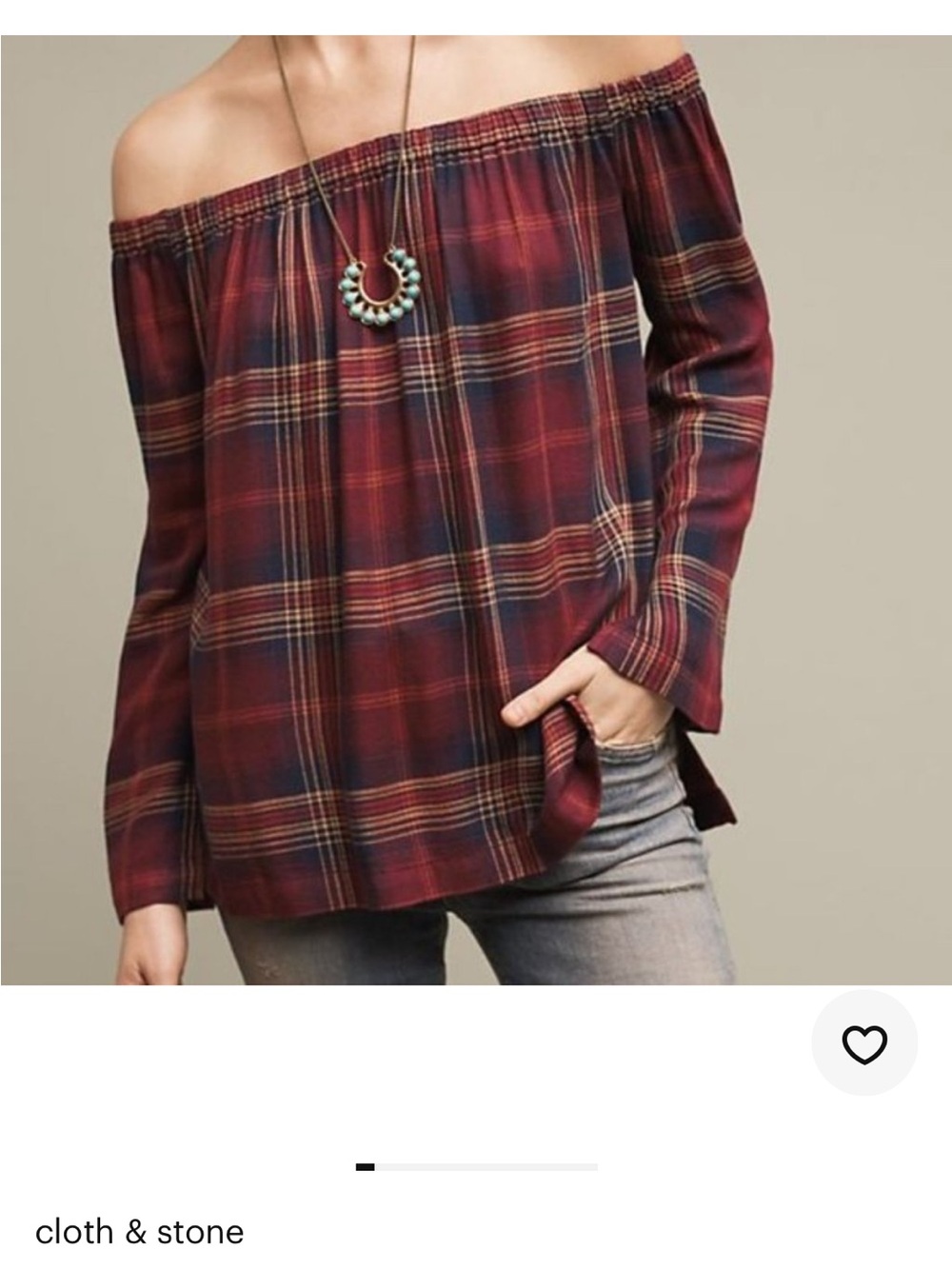 Anthropologie Red Plaid Off-Shoulder Women's Shirt